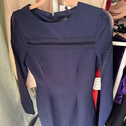 Little Mistress Paperdolls Navy Long Sleeve Dress with Lace Detail EUR Size 34
