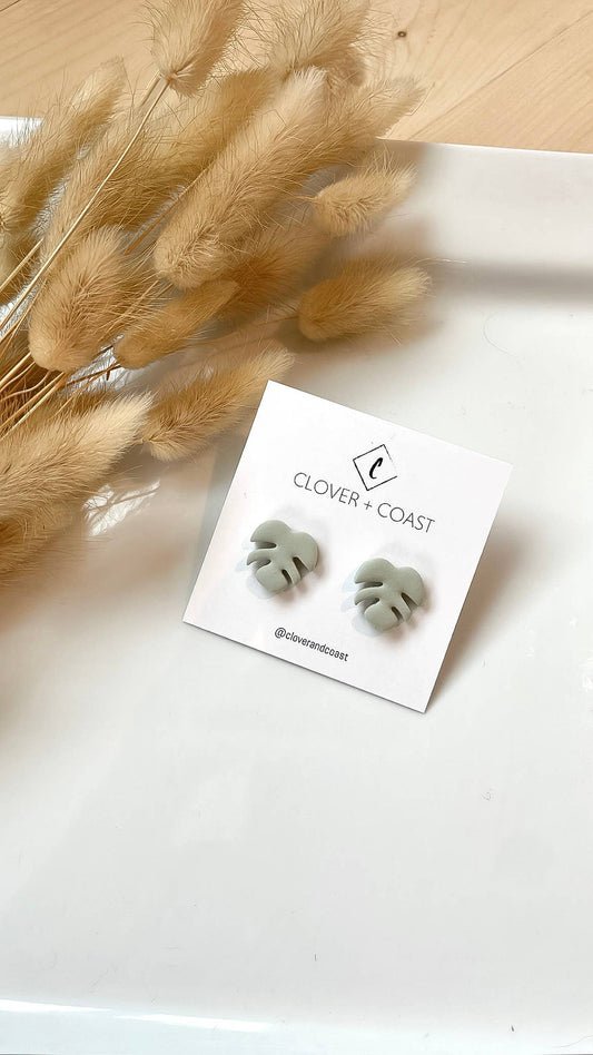 Polymer Clay Monstera Stud Earrings